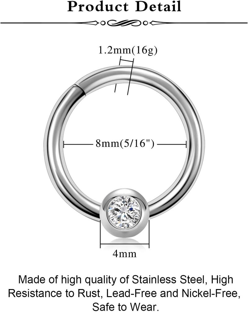 Mayhoop 16G 20Pcs Surgical Steel Nose Rings Septum Rings Captive Bead Rings Horseshoe Piercing Jewelry Cartilage Helix Daith Tragus Earring Hoop Lip Hinged Seamless Nose Hoop Ring for Women Men - Image 3